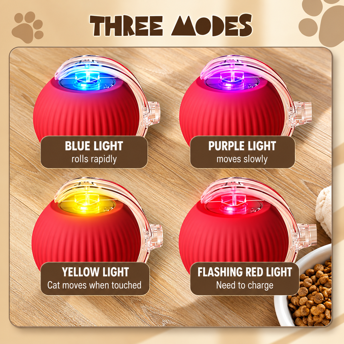 USB Rechargeable LED Interactive Pet Ball with Rope Tail – 3 Light Modes | Automatic Rolling Toy for Cats & Dogs