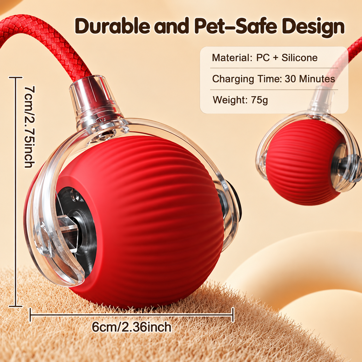USB Rechargeable LED Interactive Pet Ball with Rope Tail – 3 Light Modes | Automatic Rolling Toy for Cats & Dogs