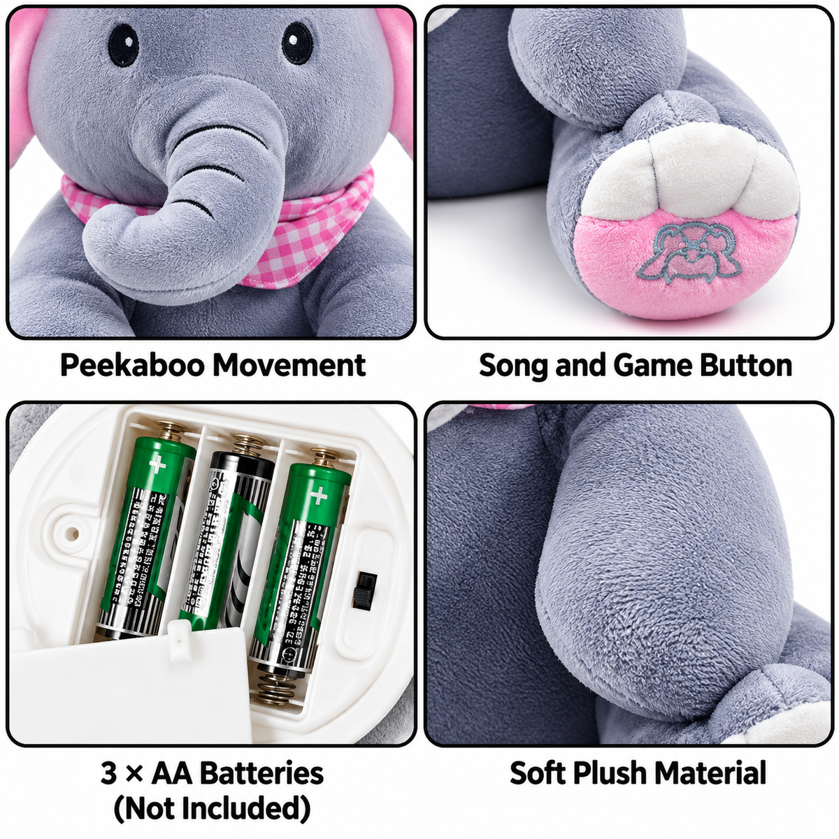 Peek-a-Boo Musical Elephant Plush Toy with Moving Ears for Kids