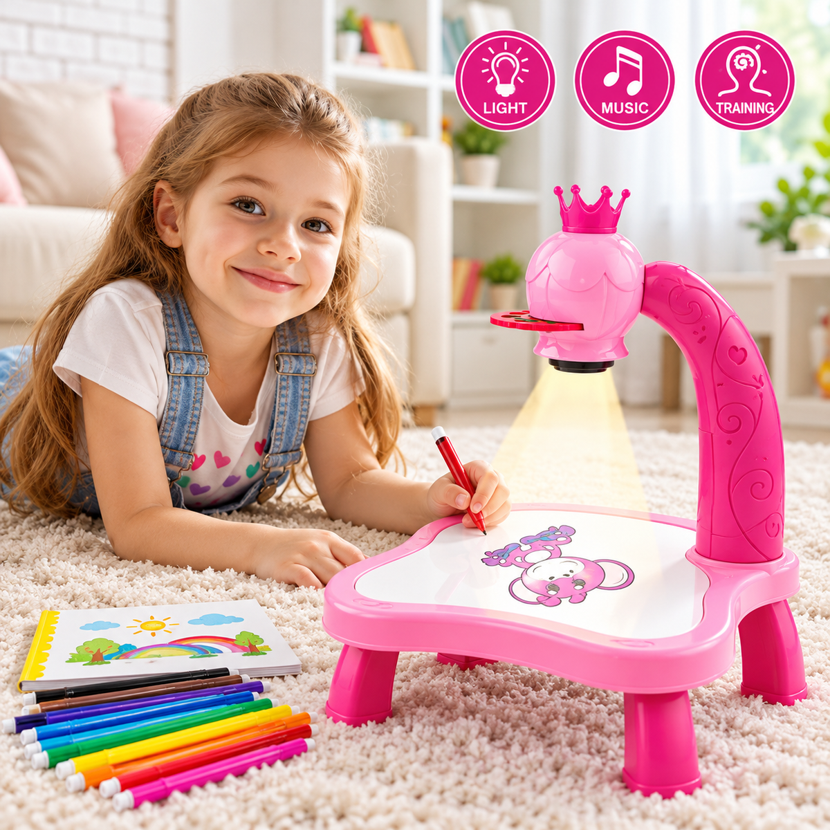 Kids Drawing Projector Table with Light & Music